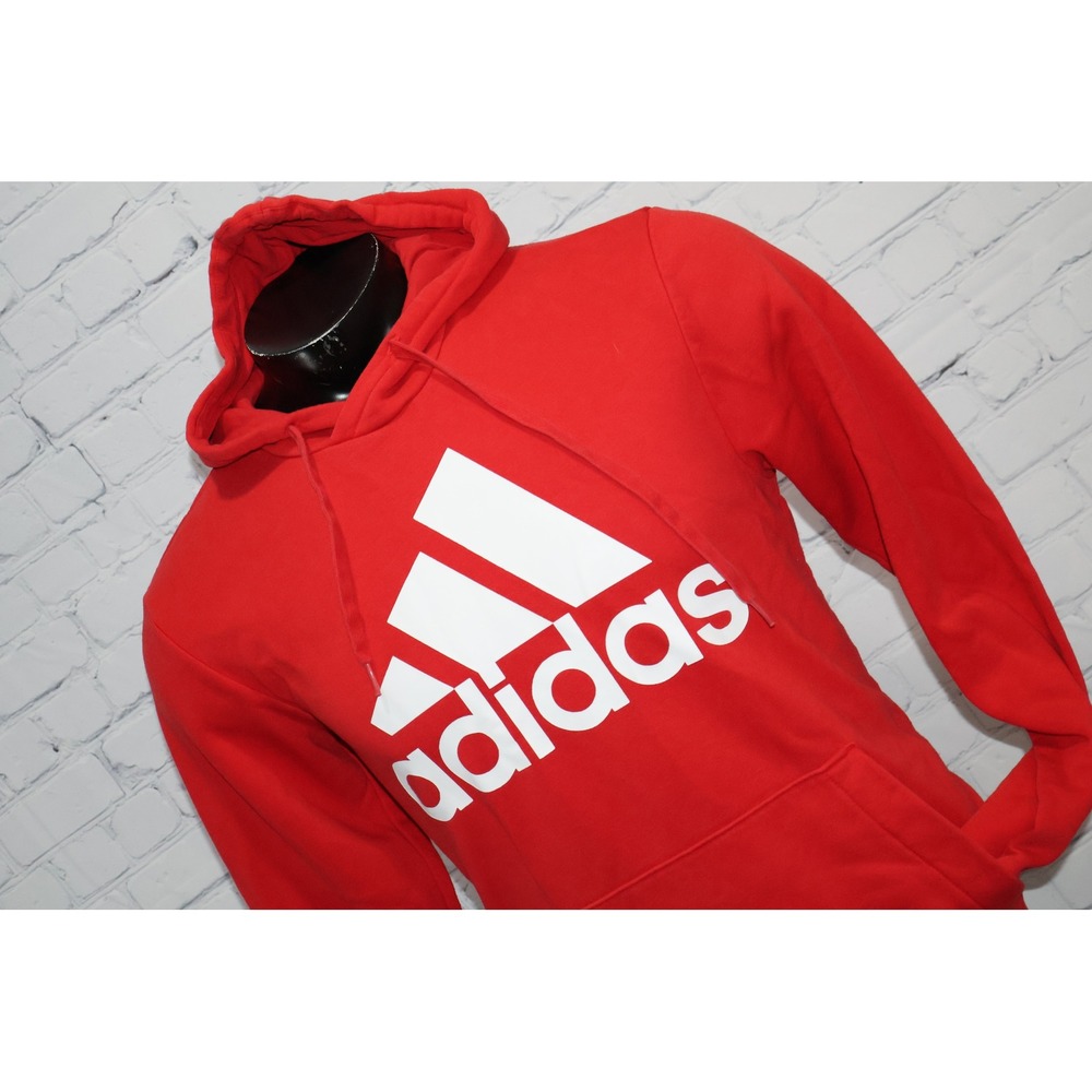 Adidas Hoodie Mens Medium Red Big Logo Pullover Sweatshirt Performance Gym **